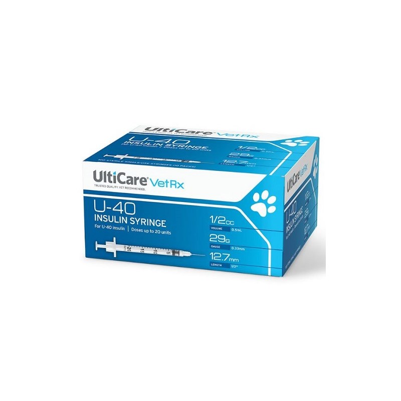 U-40 Insulin Syringe 0.5cc with 29g x 1/2&quot; Ulticare 100/bx
