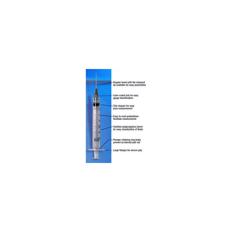 3cc Syringe with 22g x 3/4  BD Luer Slip 100/bx