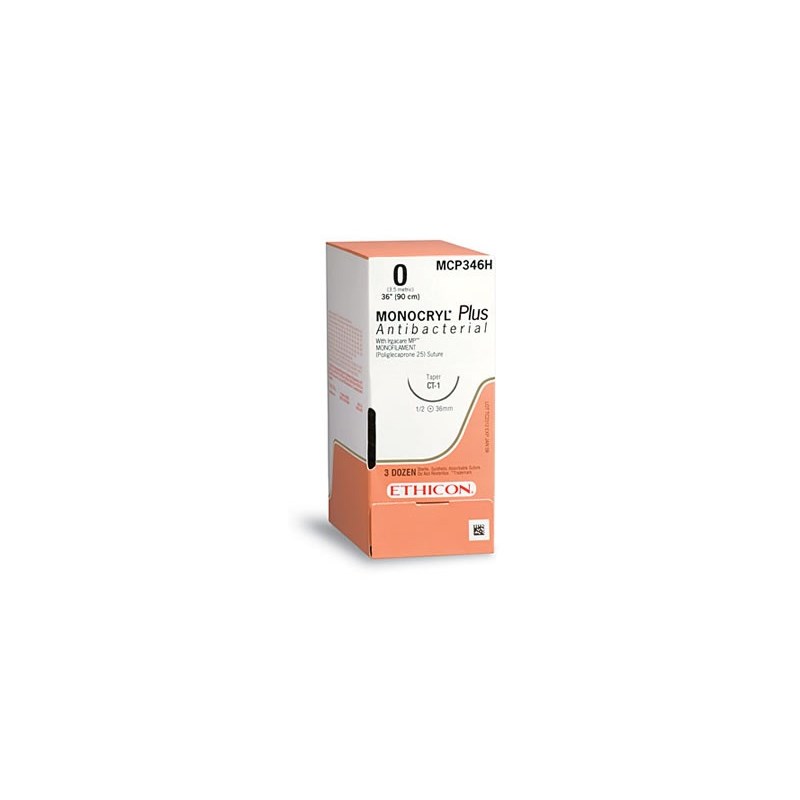 Suture 4/0 Monocryl Plus 27&quot; (SH) 26mm 1/2&quot; Circle Taper Point 36ct