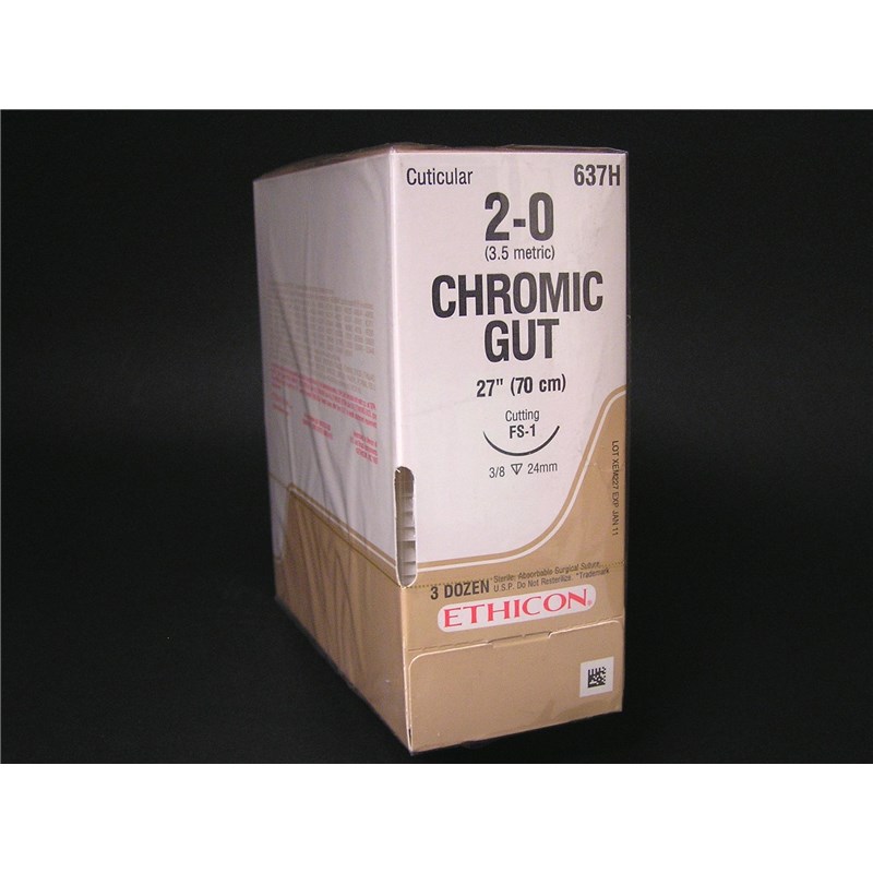 Suture 2/0 Chromic Catgut 27&quot; (FS-1) 24mm 3/8&quot; Circle Reverse Cutting 36ct