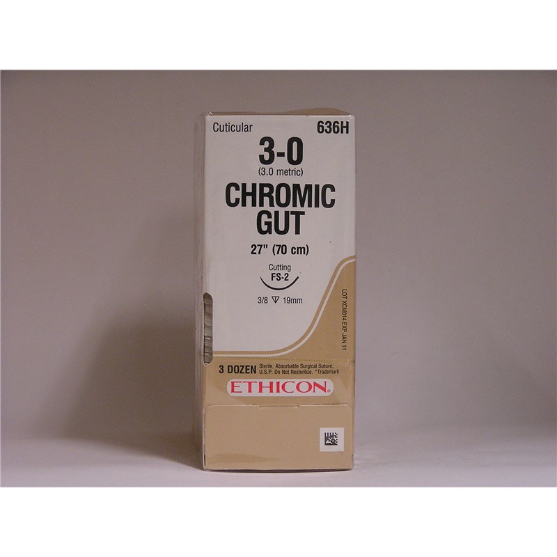 Suture 3/0 Chromic Catgut 27&quot; (FS-2) 19mm 3/8&quot; Circle Reverse Cutting 36ct