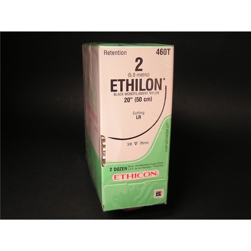 Suture 2 Ethilon 20&quot; Black (LR) 75mm 3/8&quot; Circle Reverse Cutting 24ct