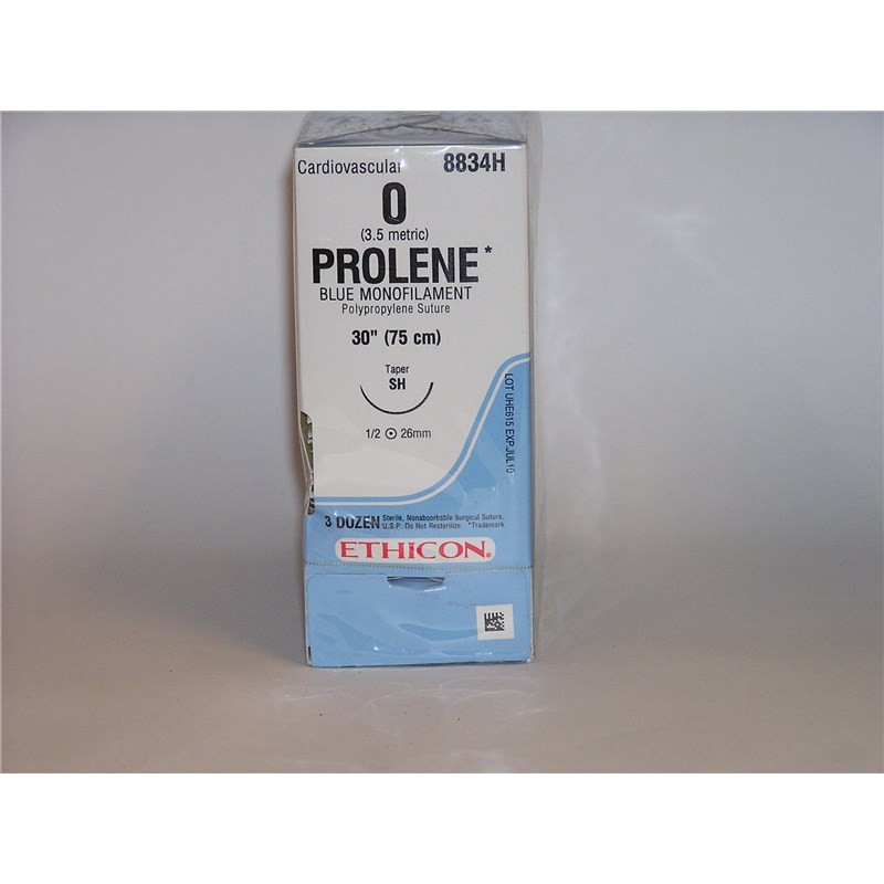 Suture 0 Prolene 30&quot; Blue (SH) 26mm 1/2&quot; Circle Taper Point 36ct
