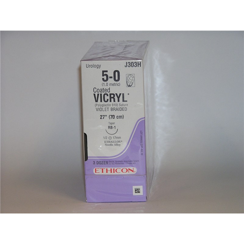 Suture 5/0 Vicryl 27&quot;  (RB-1) 17mm 1/2&quot; Circle Taper Point 36ct