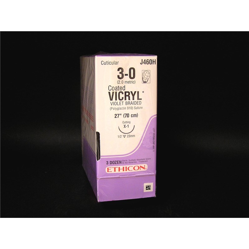 Suture 3/0 Vicryl  27&quot; (X-1) 22mm 1/2&quot; Circle Reverse Cutting  36ct