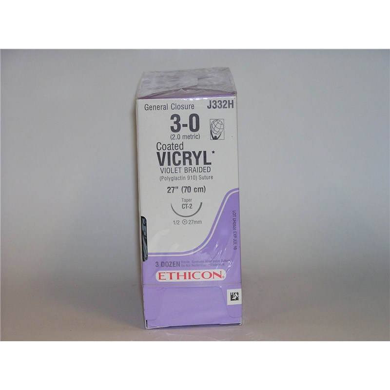 Suture 3/0 Vicryl 27&quot; Violet (CT-2) 26mm 1/2&quot; Circle Taper Point 36ct