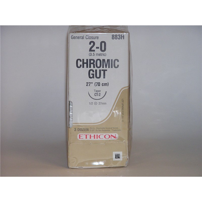 Suture 2/0 Chromic Catgut 27&quot; (CT-2) 26mm 1/2&quot; Circle Taper Point 36ct