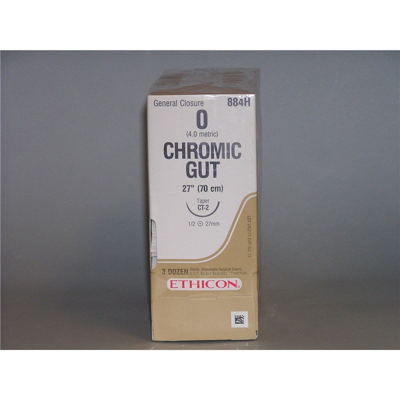 Suture 0 Chromic Catgut 27&quot; (CT-2) 26mm 1/2&quot; Circle Taper Point 36ct