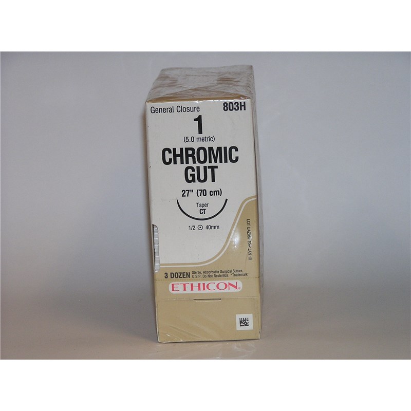 Suture 1 Chromic Catgut 27&quot; (CT) 40mm 1/2&quot; Circle Taper Point 36ct