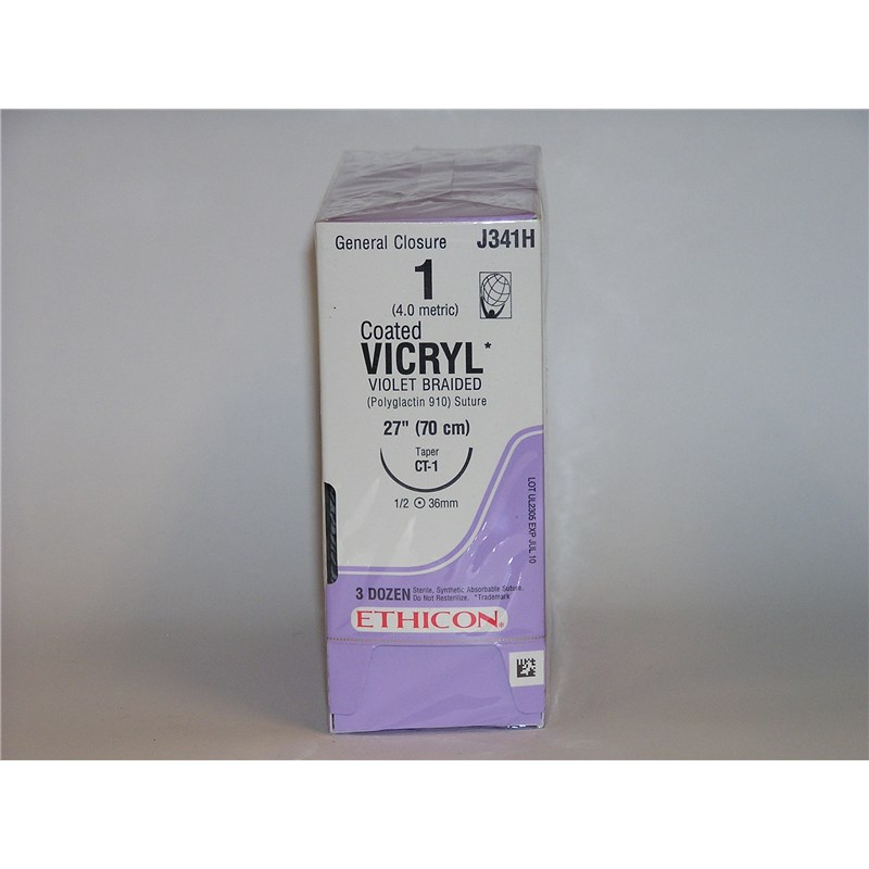 Suture 1 Vicryl 27&quot; (CT-1) 30mm 1/2&quot; Circle Taper Point  36ct