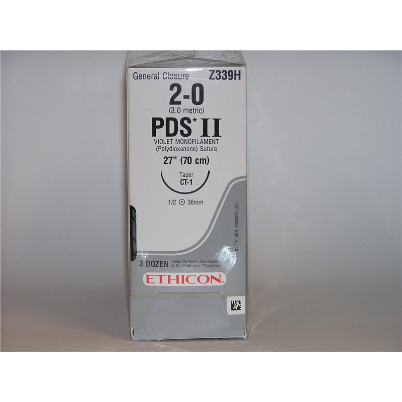 Suture 2/0 PDS II 27&quot; Violet (CT-1) 36mm 1/2&quot; Circle Taper Point 36ct