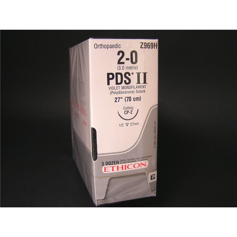 Suture 2/0 PDS II 27&quot; Violet (CP-2) 26mm 1/2&quot; Circle Reverse Cutting 36ct