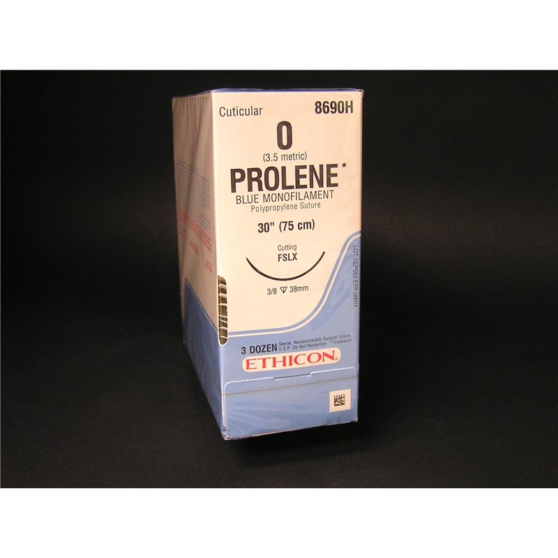 Suture 0 Prolene 30&quot; Blue (FSLX) 36mm 3/8&quot; Circle Reverse Cutting 36ct