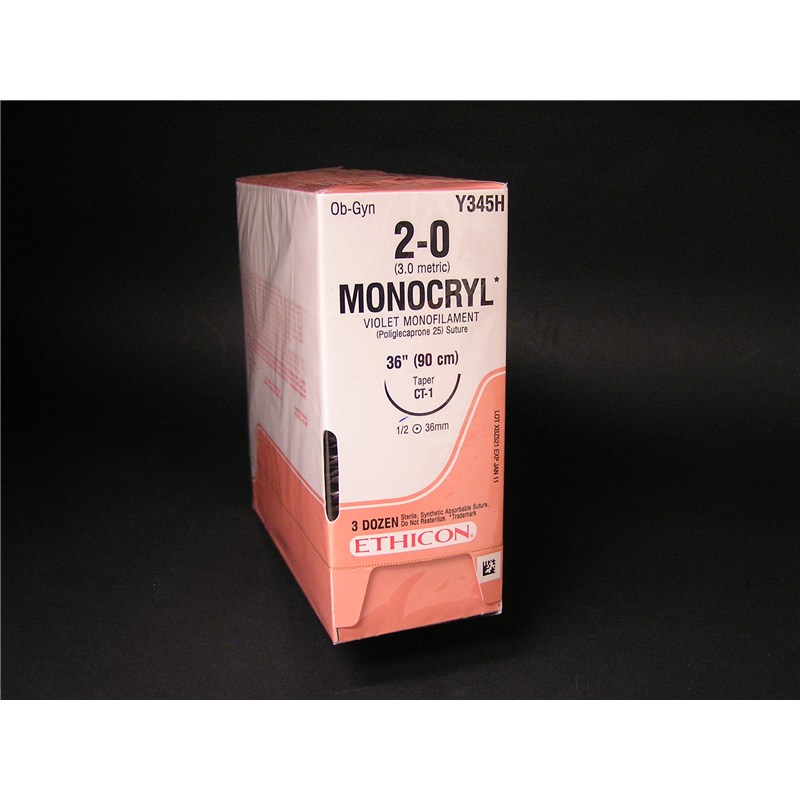 Suture 2/0 Monocryl 36&quot; (CT-1) 36mm 1/2&quot; Circle Taper Point 36ct