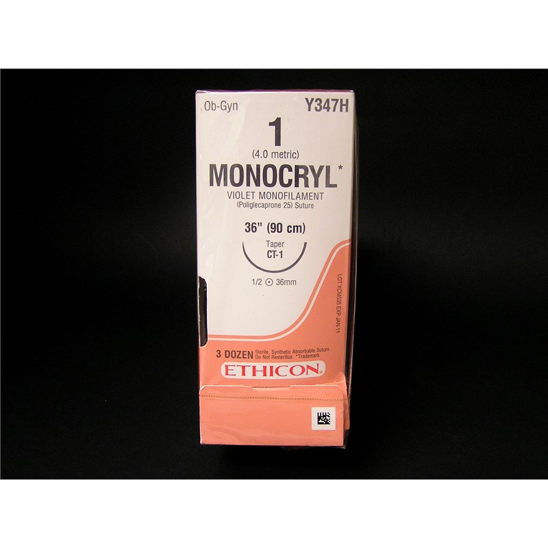 Suture 1 Monocryl 36&quot; Violet (CT-1) 36mm 1/2&quot; Circle Taper Point 36ct