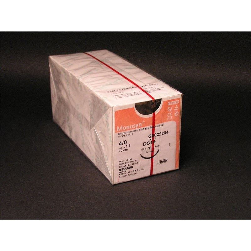 Suture 4/0 Monosyn 27&quot; (DS-19) 19mm 3/8&quot; Circle Reverse Cutting