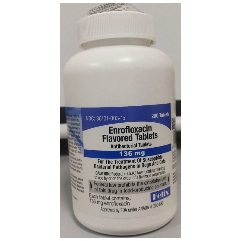 Enrofloxacin Tab 136mg 200ct  Felix Label