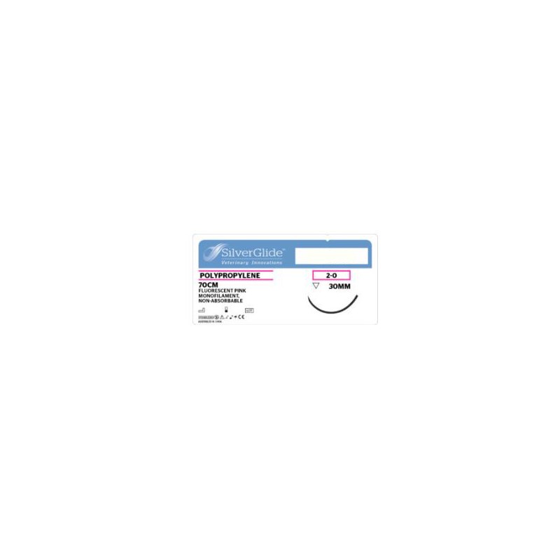 Suture 2/0 Polypropylene 27&quot; Fluorescent Pink (FSL) 26mm 3/8&quot; Circle Reverse Cutting 36ct