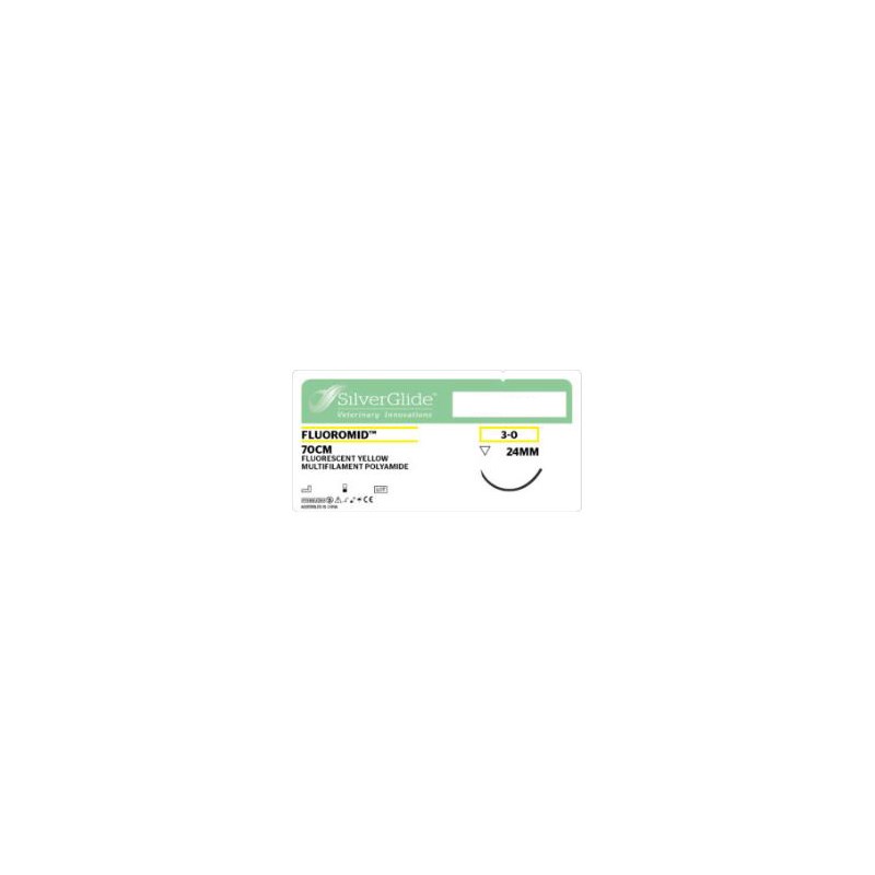 Suture 3/0 Fluormid 27&quot; Yellow (FS-1) 24mm 3/8&quot; Circle Reverse Cutting 36ct