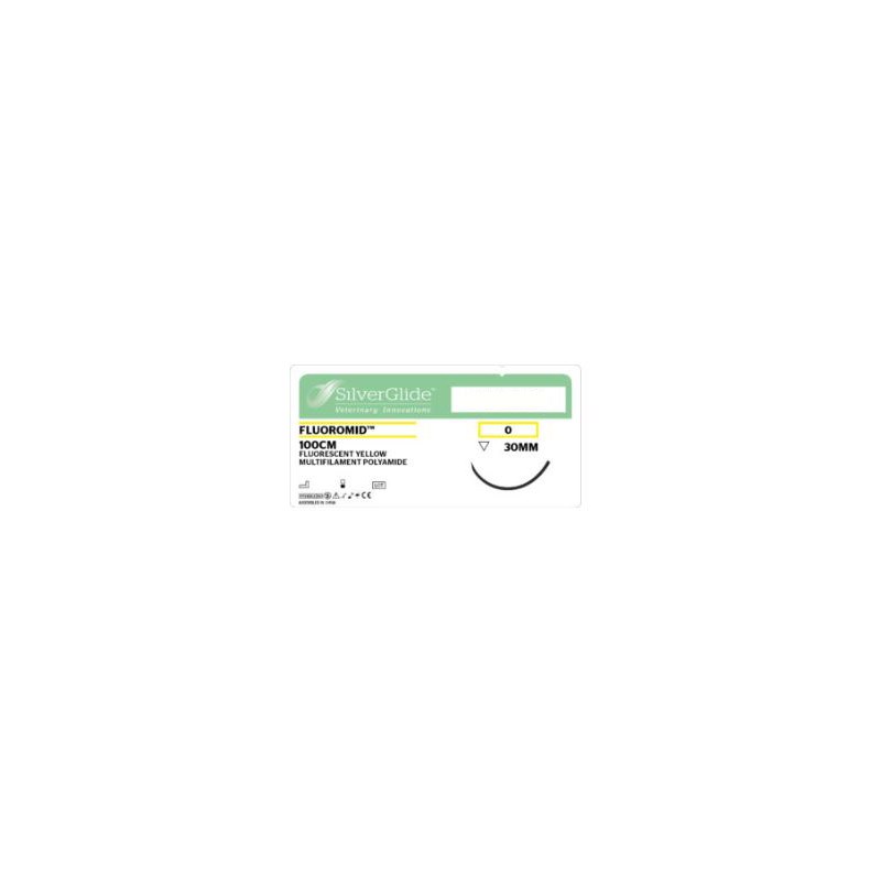 Suture 0 Fluormid 40&quot; Yellow (FSL) 26mm 3/8&quot; Circle Reverse Cutting 36ct