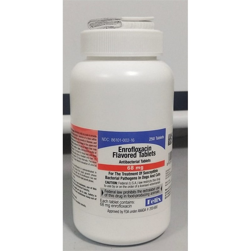 Enrofloxacin Flavortab 68mg 250ct Felix Label