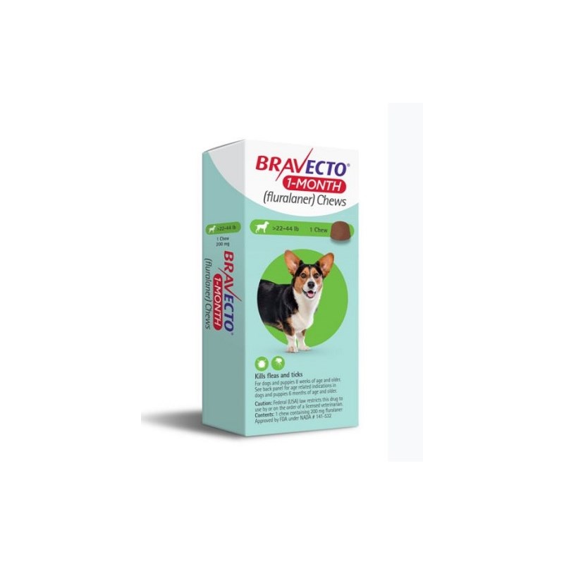 Bravecto 1 MONTH Chew 22-44lbs 1ds/card  10 cards/box