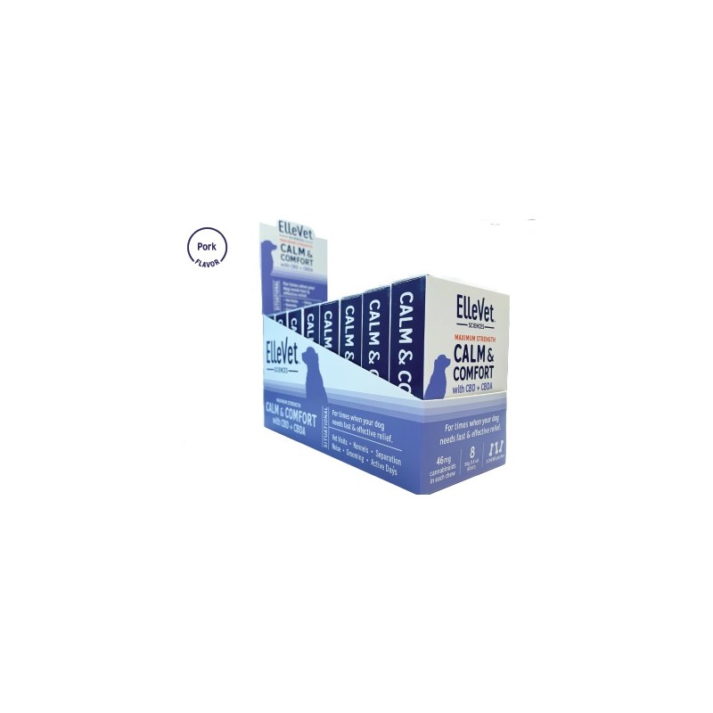 Ellevet Calm &amp; Comfort Chews CBD + CBDA 46mg/chew (8 cards/bx 3 tabs/card)