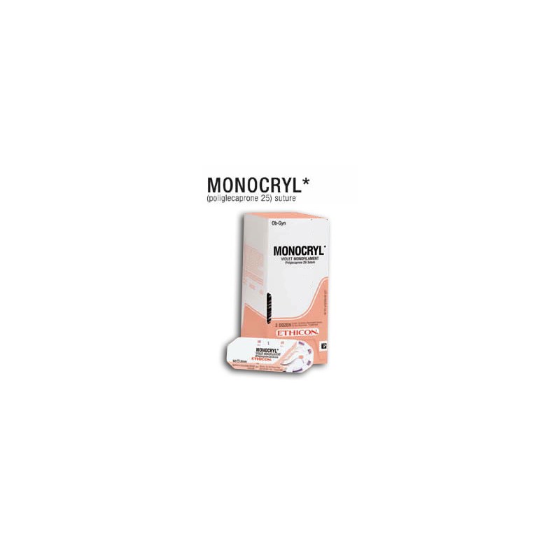 Suture 2/0 Monocryl 36&quot; Violet (FS-1) 24mm 3/8&quot; Circle Reverse Cutting 12ct