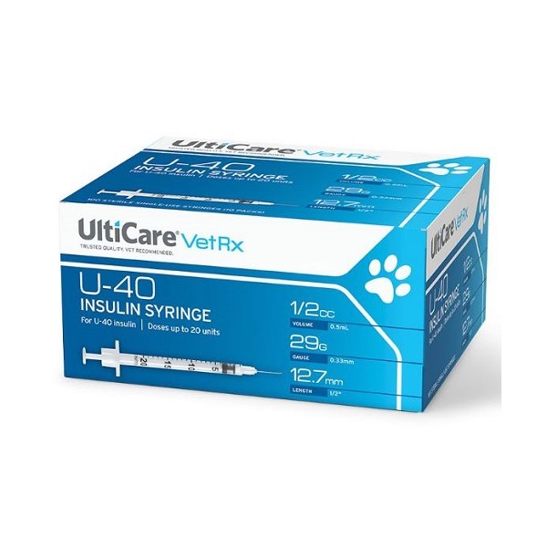 U-40 Insulin Syringe 0.5cc with 29g x 1/2&quot; Ulticare 100/bx