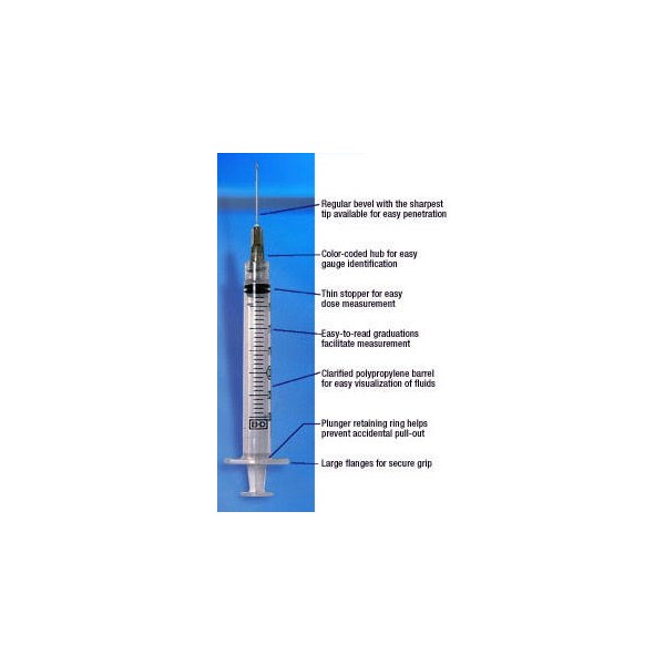 3cc Syringe with 22g x 3/4  BD Luer Slip 100/bx