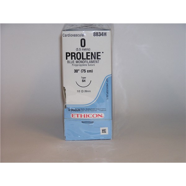 Suture 0 Prolene 30&quot; Blue (SH) 26mm 1/2&quot; Circle Taper Point 36ct