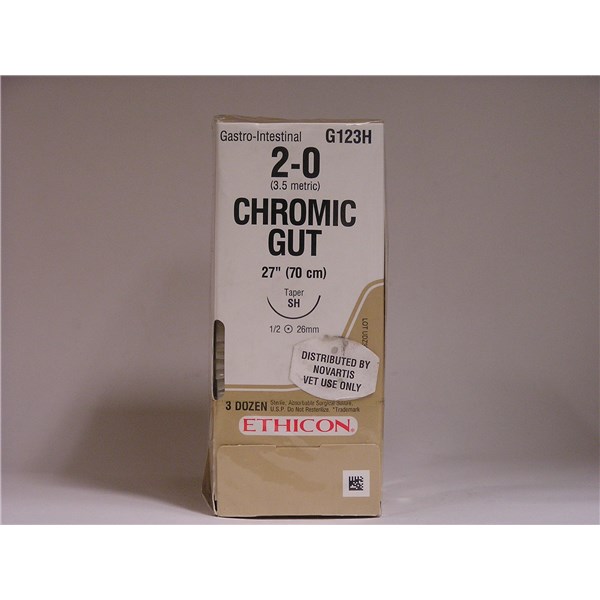 Suture 2/0 Chromic Catgut 27&quot; (SH) 26mm 1/2&quot; Circle Taper Point 36ct