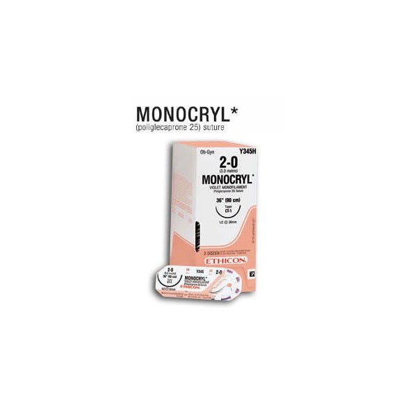 Suture 0 Monocryl 27&quot; Violet (CT-2) 27mm 1/2&quot; Circle Taper Point 36ct
