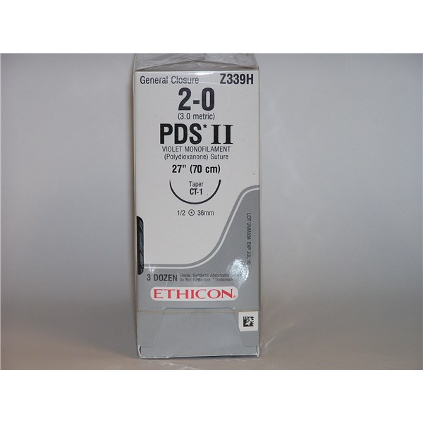 Suture 2/0 PDS II 27&quot; Violet (CT-1) 36mm 1/2&quot; Circle Taper Point 36ct