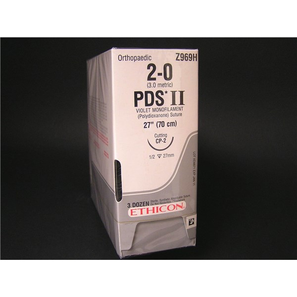 Suture 2/0 PDS II 27&quot; Violet (CP-2) 26mm 1/2&quot; Circle Reverse Cutting 36ct