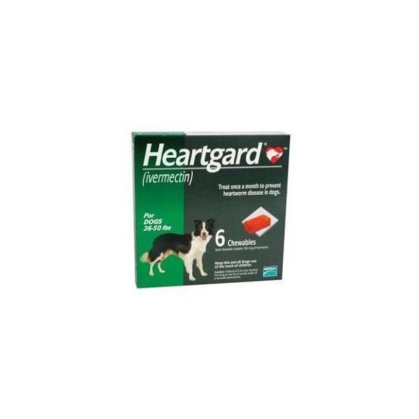 Heartgard Chew 26-50Lbs Green 136mcg 6 month 10x6ds