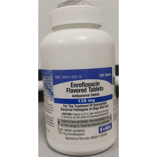 Enrofloxacin Tab 136mg 200ct  Felix Label