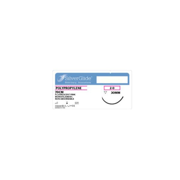 Suture 2/0 Polypropylene 27&quot; Fluorescent Pink (FSL) 26mm 3/8&quot; Circle Reverse Cutting 36ct