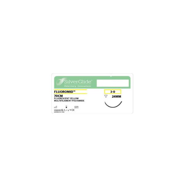 Suture 3/0 Fluormid 27&quot; Yellow (FS-1) 24mm 3/8&quot; Circle Reverse Cutting 36ct