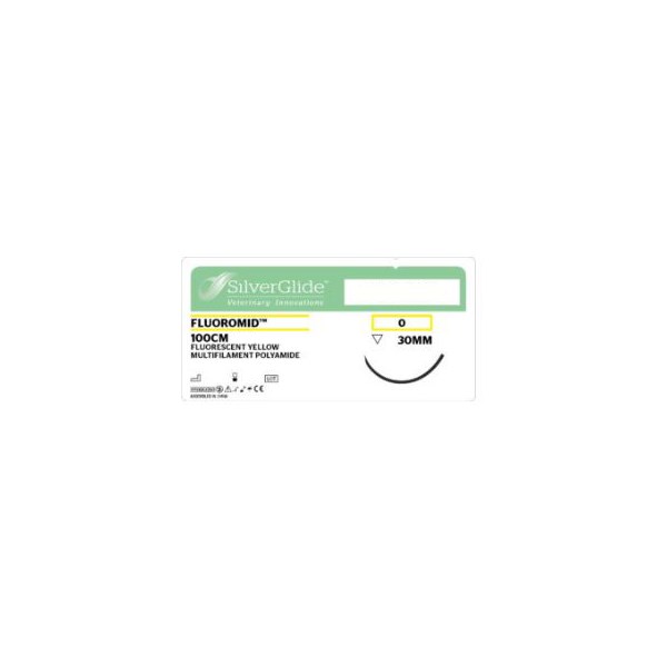 Suture 0 Fluormid 40&quot; Yellow (FSL) 26mm 3/8&quot; Circle Reverse Cutting 36ct