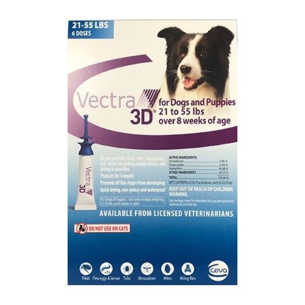 Vectra 3D Medium Dog 21-55lbs 6 dose CARD
