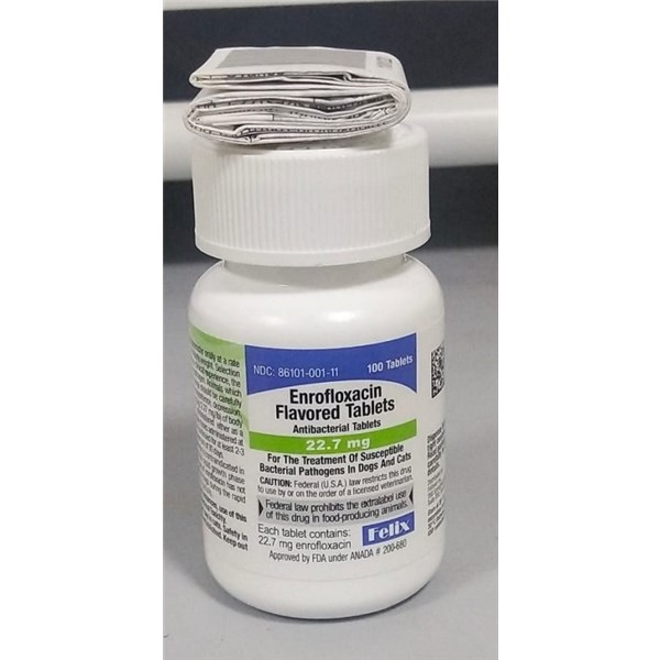 Enrofloxacin Flavortab 22.7mg 100ct Felix Label