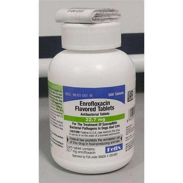 Enrofloxacin Flavortab 22.7mg 500ct  Felix Label