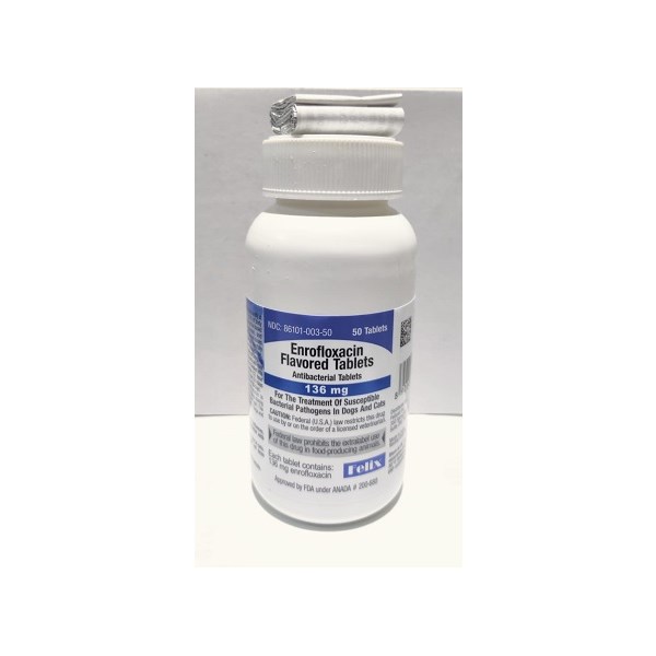 Enrofloxacin Flavortab 136mg 50ct  Felix Label