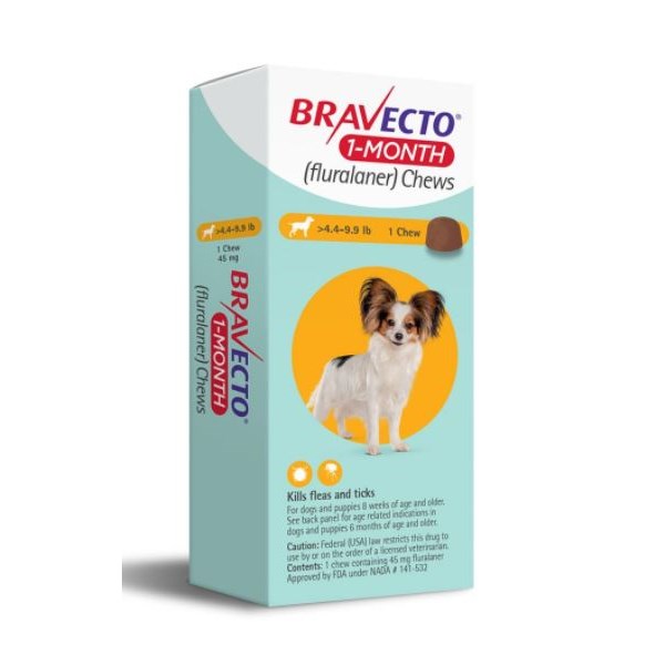 Bravecto 1 MONTH Chew 4.4-9.9 lbs 1ds/card  10 cards/box