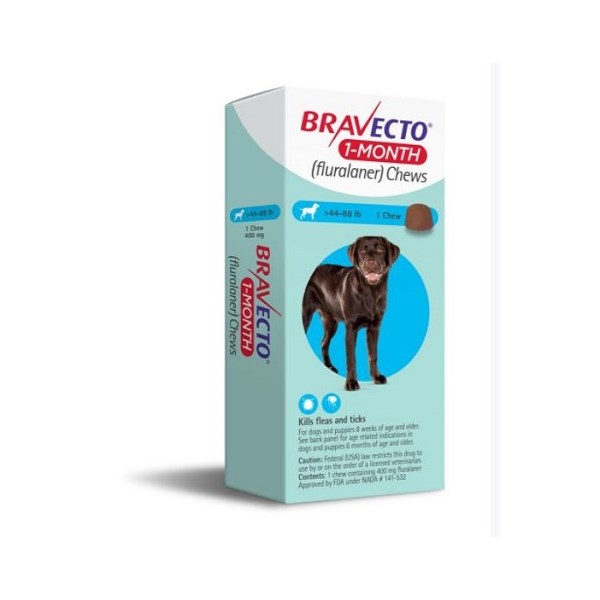 Bravecto 1 MONTH Chew 44-88 lbs 1ds/card  10 cards/box