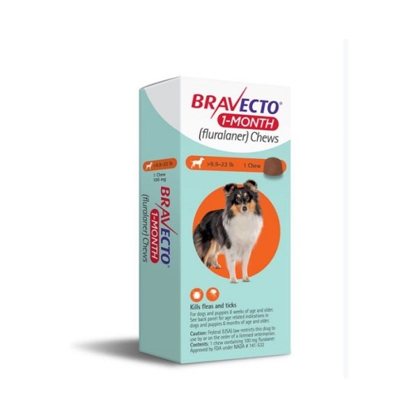 Bravecto 1 MONTH Chew 9.9-22 lbs 1ds/card  10 cards/box