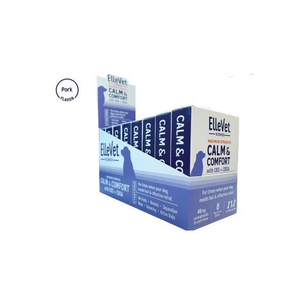 Ellevet Calm &amp; Comfort Chews CBD + CBDA 46mg/chew (8 cards/bx 3 tabs/card)